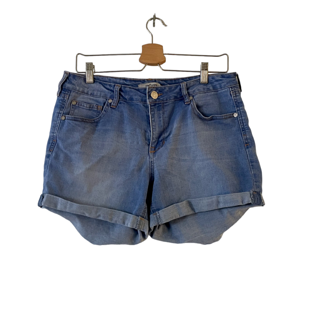 Refuge Women's‎ Rolled Cuffed Hem Blue Denim Jean Shorts